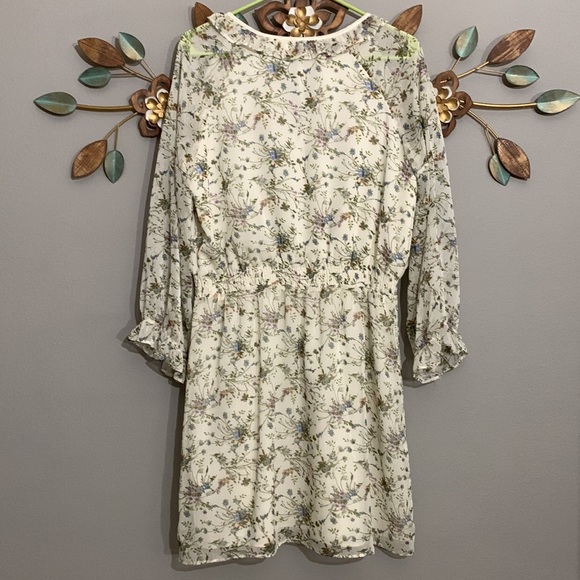 Barneys New York White Blue Floral Print Elastic Waistline Dress Size Medium - Picture 5 of 8